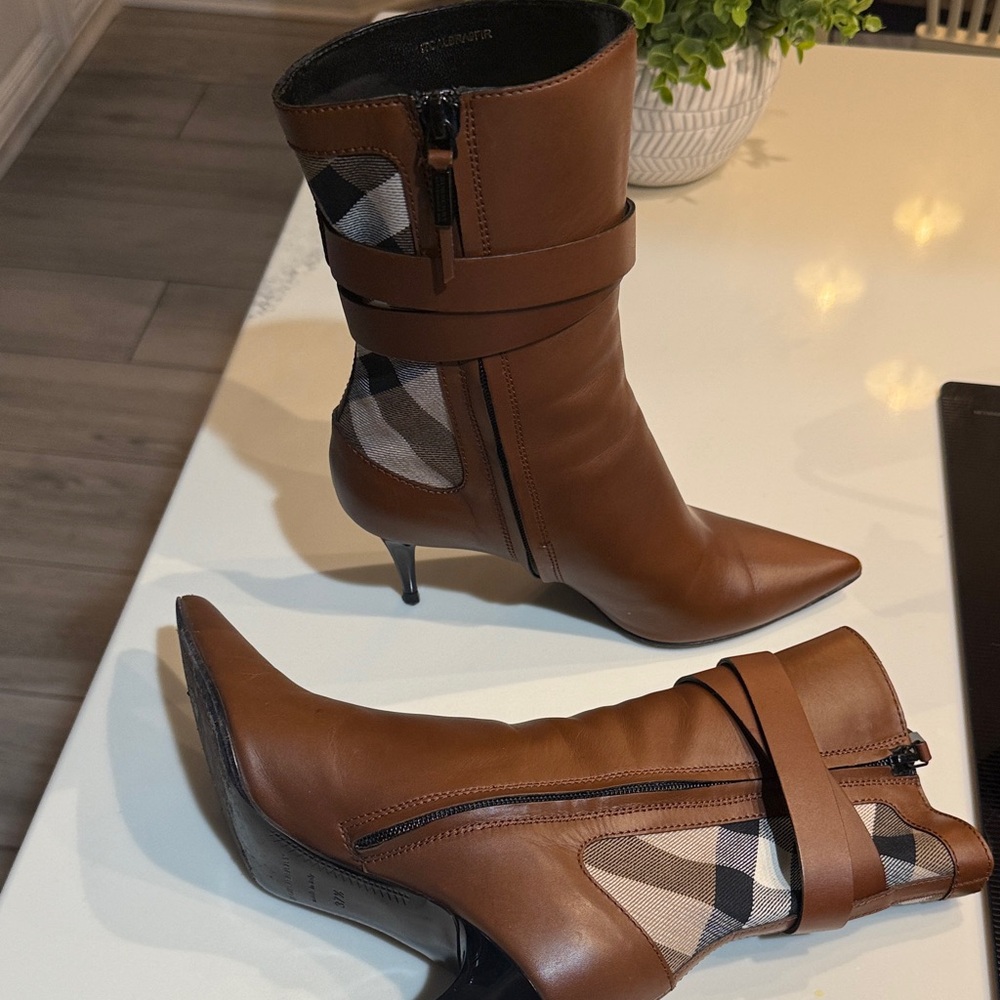 Burberry Tan Plaid Heeled Boots